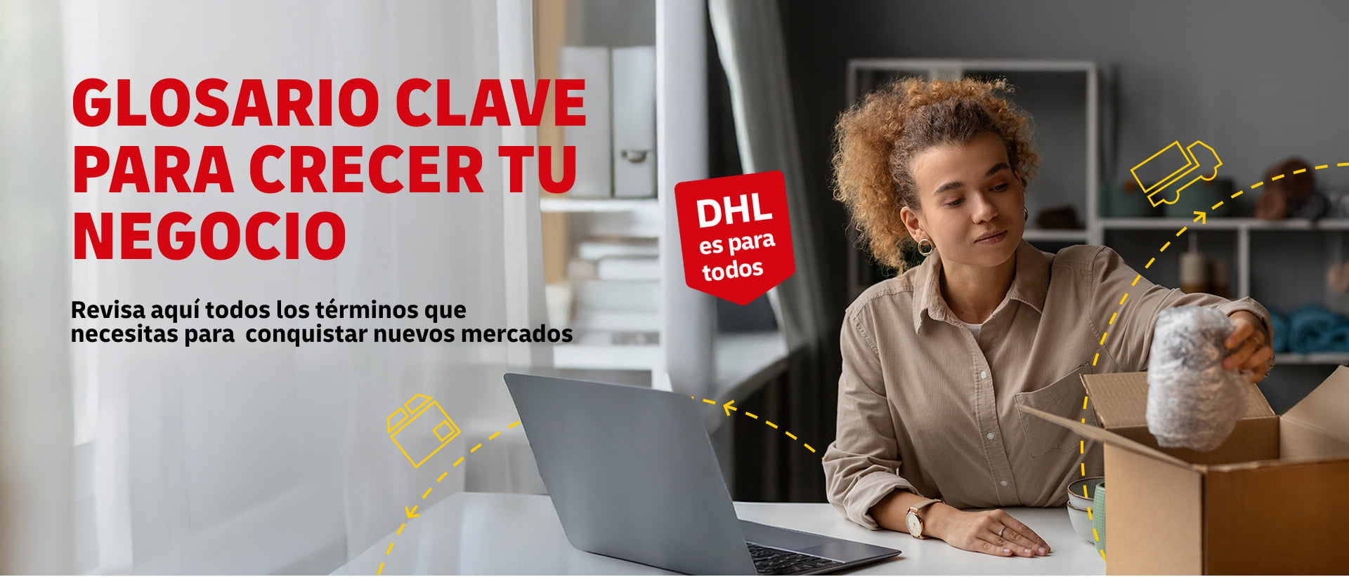 Baner de una chica enviando un paquete.